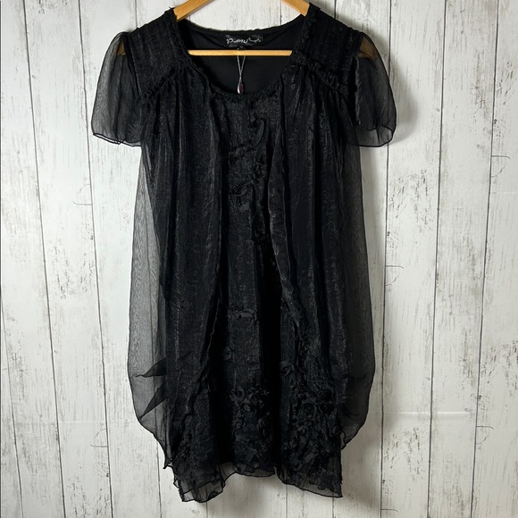 Pretty Angel Black Sheer Boho Dress M Gothiccore Fairy Grunge Romantic - Picture 1 of 12